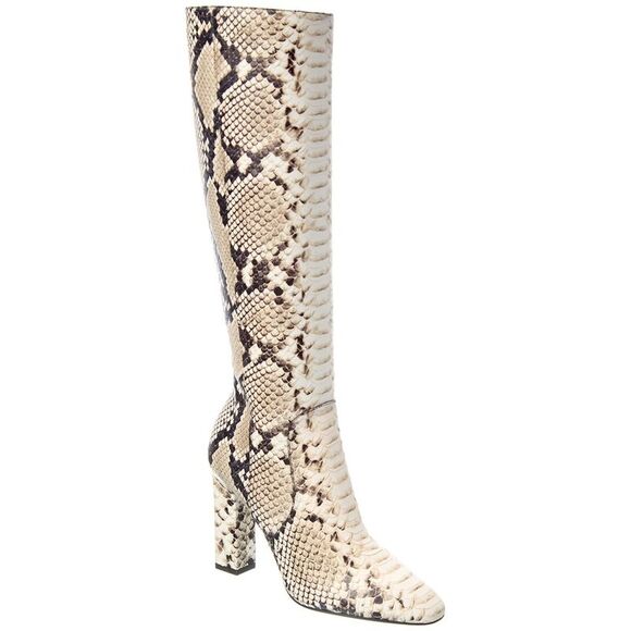 Michael Kors Carly Runway Python-Embossed Leather Knee-High Boot, Brown - Picture 1 of 5